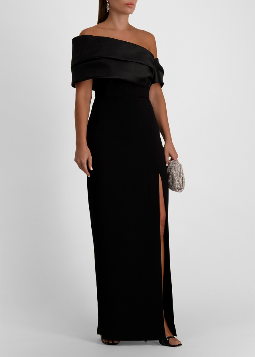 Alexis black off-the-shoulder crepe gown