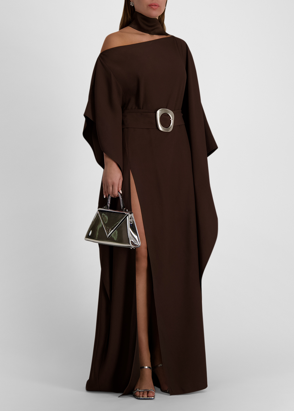 Taylor brown off-the-shoulder crepe kaftan