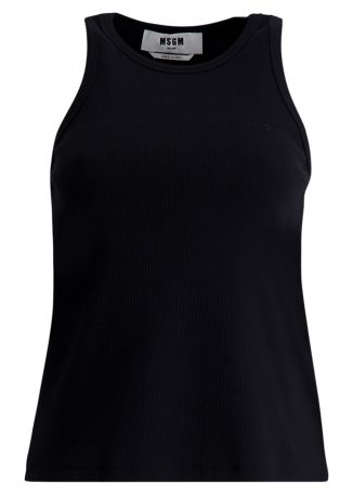 Black ribbed stretch-cotton tank