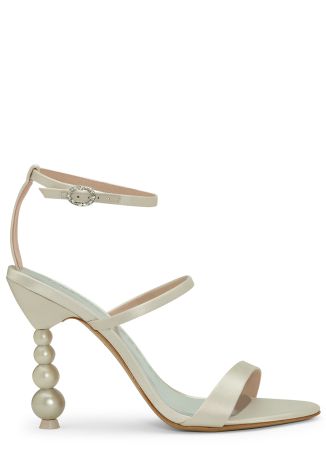 Rosalind 100 ivory pearl-embellished satin sandals