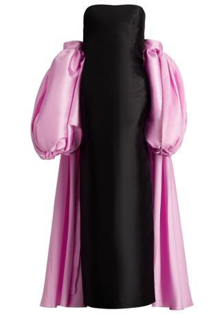 Lea black cape-effect satin gown