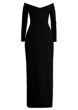Tara black off-the-shoulder crepe gown