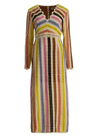 Halford striped crotchet-knit midi dress