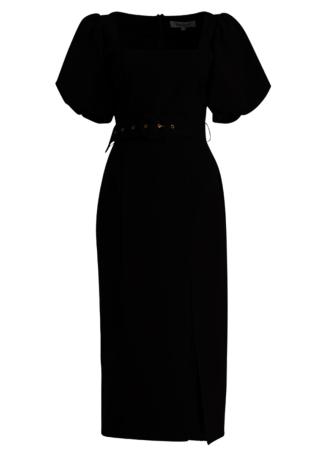 Brynlee black belted crepe midi dress