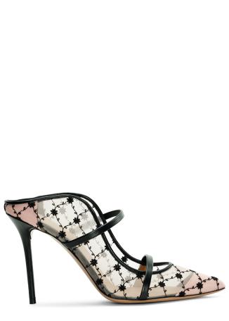 Maureen 100 black leather-trimmed mules