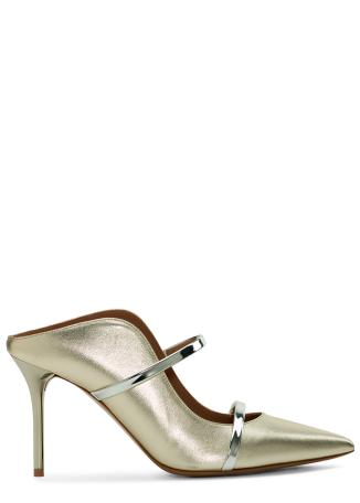 Maureen 85 gold metallic leather mules