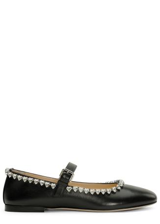 Audrey black crystal-embellished leather ballet flats