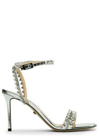 Audrey 95 silver crystal-embellished leather sandals