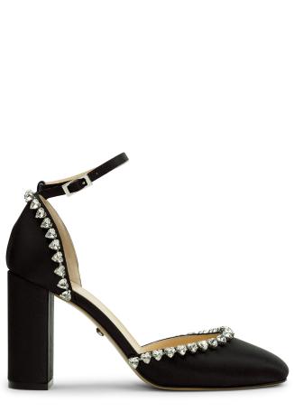 Audrey 95 black crystal-embellished satin pumps