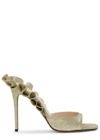 Rouches 105 gold ruffled leather mules