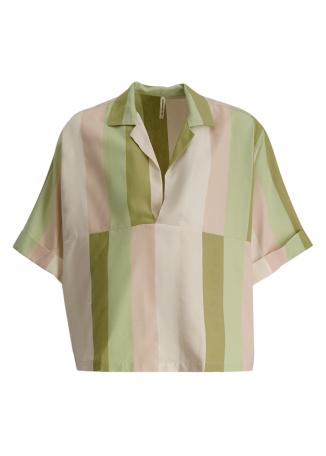 Striped cotton-blend polo shirt