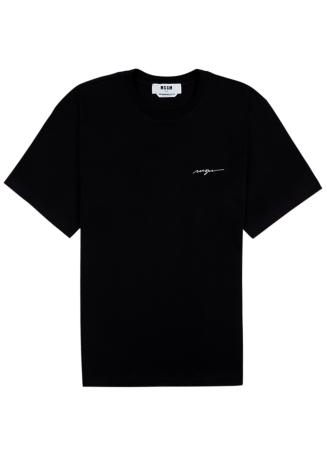Black logo-embroidered cotton t-shirt