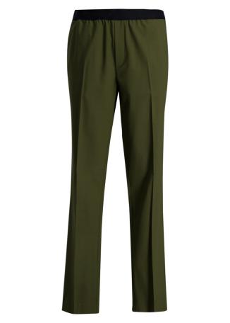 Green straight-leg stretch-wool trousers