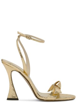 Clarita 100 gold bow-embellished leather sandals