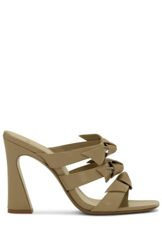Lolita Square 90 beige knot-detail leather pumps