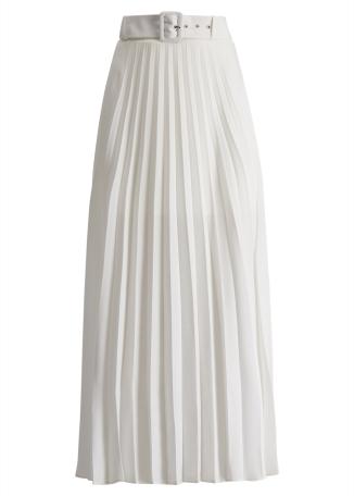 White pleated maxi skirt