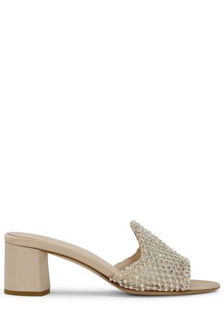Gilda 60 black crystal-embellished leather/cotton mules